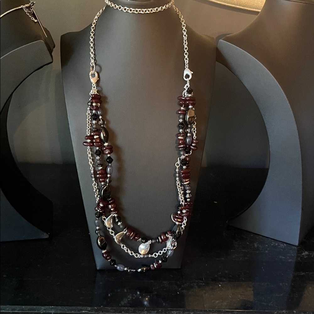 #0045.   Elegant Multi-Layered Necklace with Dark Beads Necklace